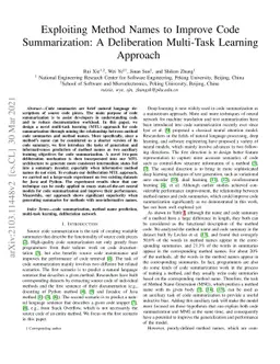 Exploiting Method Names to Improve Code Summarization: A Deliberation
  Multi-Task Learning Approach