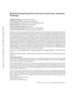 Blockchain-based Digital Twins: Research Trends, Issues, and Future
  Challenges