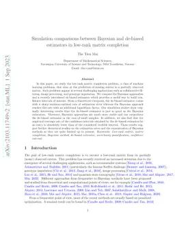 Simulation comparisons between Bayesian and de-biased estimators in
  low-rank matrix completion
