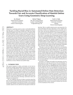 Tackling Racial Bias in Automated Online Hate Detection: Towards Fair
  and Accurate Classification of Hateful Online Users Using Geometric Deep
  Learning