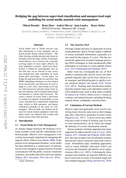 Bridging the gap between supervised classification and unsupervised
  topic modelling for social-media assisted crisis management