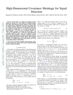 High-Dimensional Covariance Shrinkage for Signal Detection