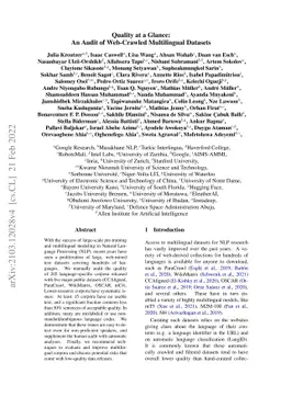 Quality at a Glance: An Audit of Web-Crawled Multilingual Datasets