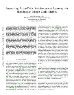 Improving Actor-Critic Reinforcement Learning via Hamiltonian Monte
  Carlo Method