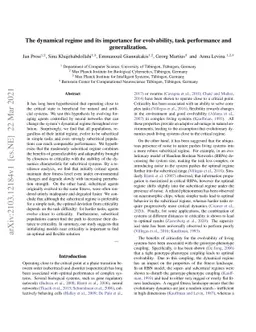 The dynamical regime and its importance for evolvability, task
  performance and generalization