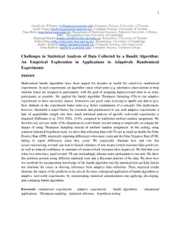 Challenges in Statistical Analysis of Data Collected by a Bandit
  Algorithm: An Empirical Exploration in Applications to Adaptively Randomized
  Experiments