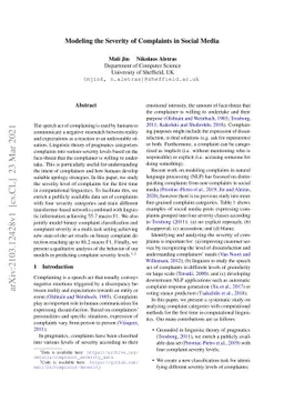 Modeling the Severity of Complaints in Social Media