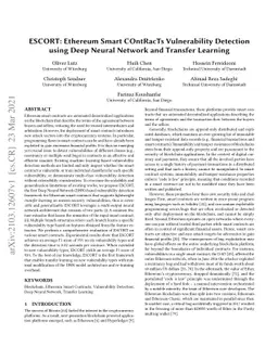 ESCORT: Ethereum Smart COntRacTs Vulnerability Detection using Deep
  Neural Network and Transfer Learning