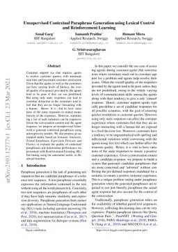 Unsupervised Contextual Paraphrase Generation using Lexical Control and
  Reinforcement Learning
