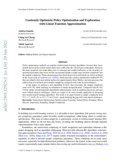 Cautiously Optimistic Policy Optimization and Exploration with Linear
  Function Approximation