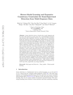 Hetero-Modal Learning and Expansive Consistency Constraints for
  Semi-Supervised Detection from Multi-Sequence Data