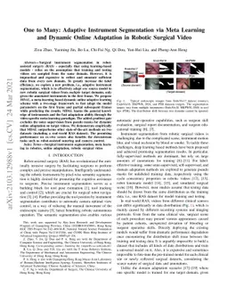 One to Many: Adaptive Instrument Segmentation via Meta Learning and
  Dynamic Online Adaptation in Robotic Surgical Video