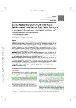 Counterfactual Explanation with Multi-Agent Reinforcement Learning for
  Drug Target Prediction