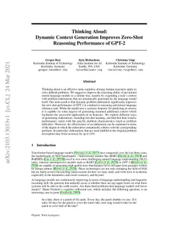 Thinking Aloud: Dynamic Context Generation Improves Zero-Shot Reasoning
  Performance of GPT-2
