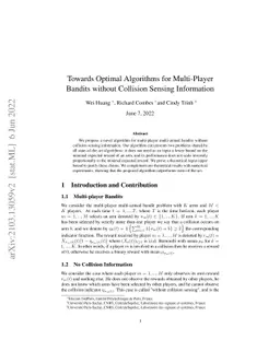 Towards Optimal Algorithms for Multi-Player Bandits without Collision
  Sensing Information