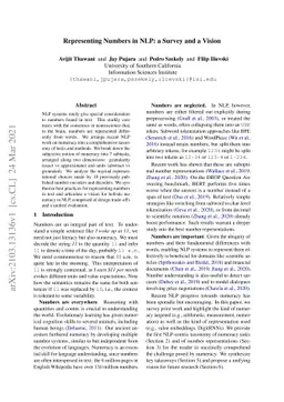 Representing Numbers in NLP: a Survey and a Vision