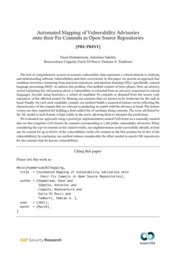Automated Mapping of Vulnerability Advisories onto their Fix Commits in
  Open Source Repositories