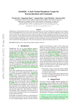 StyleKQC: A Style-Variant Paraphrase Corpus for Korean Questions and
  Commands