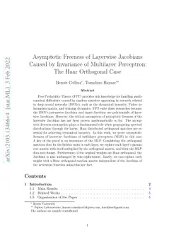 Asymptotic Freeness of Layerwise Jacobians Caused by Invariance of
  Multilayer Perceptron: The Haar Orthogonal Case