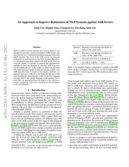 An Approach to Improve Robustness of NLP Systems against ASR Errors