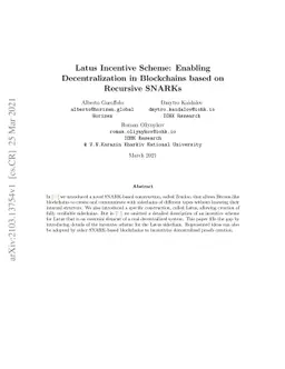 Latus Incentive Scheme: Enabling Decentralization in Blockchains based
  on Recursive SNARKs