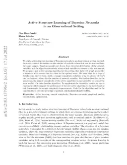 Active Structure Learning of Bayesian Networks in an Observational
  Setting