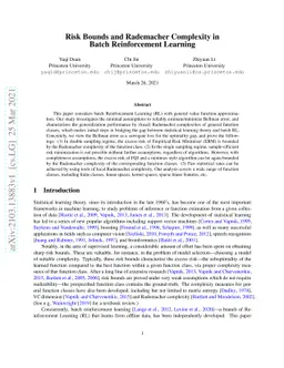 Risk Bounds and Rademacher Complexity in Batch Reinforcement Learning