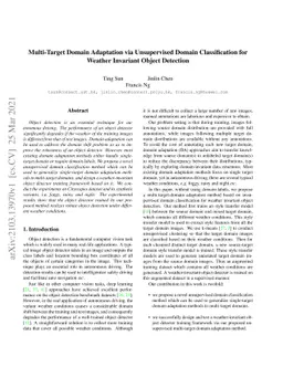 Multi-Target Domain Adaptation via Unsupervised Domain Classification
  for Weather Invariant Object Detection
