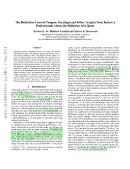 The Definition-Context-Purpose Paradigm and Other Insights from Industry
  Professionals About the Definition of a Quest