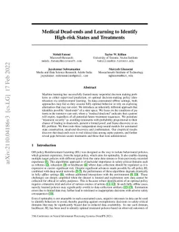 Medical Dead-ends and Learning to Identify High-risk States and
  Treatments