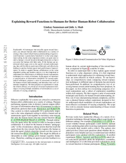 Explaining Reward Functions to Humans for Better Human-Robot
  Collaboration