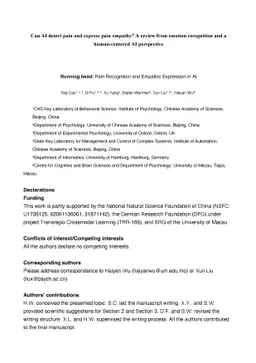 Can AI detect pain and express pain empathy? A review from emotion
  recognition and a human-centered AI perspective