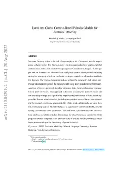 Local and Global Context-Based Pairwise Models for Sentence Ordering