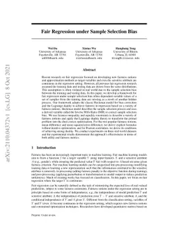 Fair Regression under Sample Selection Bias
