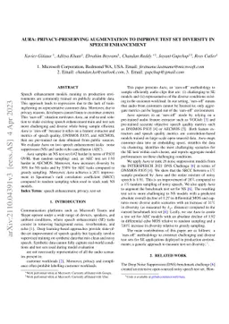 Aura: Privacy-preserving Augmentation to Improve Test Set Diversity in
  Speech Enhancement