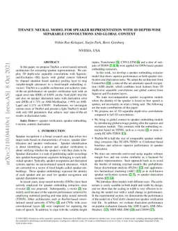 TitaNet: Neural Model for speaker representation with 1D Depth-wise
  separable convolutions and global context