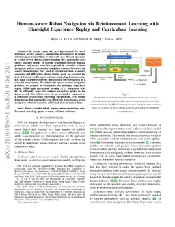 Human-Aware Robot Navigation via Reinforcement Learning with Hindsight
  Experience Replay and Curriculum Learning