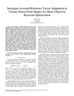 Surrogate-Assisted Reference Vector Adaptation to Various Pareto Front
  Shapes for Many-Objective Bayesian Optimization