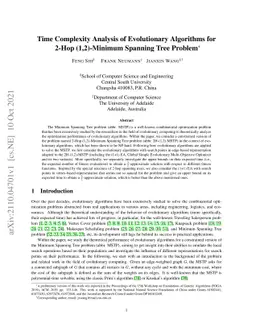 Time Complexity Analysis of Evolutionary Algorithms for 2-Hop
  (1,2)-Minimum Spanning Tree Problem