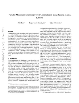 Parallel Minimum Spanning Forest Computation using Sparse Matrix Kernels