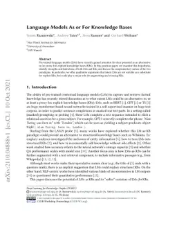 Language Models As or For Knowledge Bases