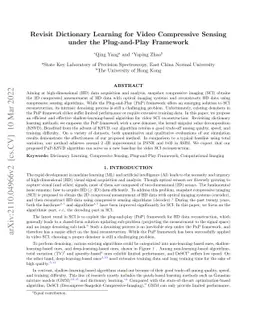 Revisit Dictionary Learning for Video Compressive Sensing under the
  Plug-and-Play Framework