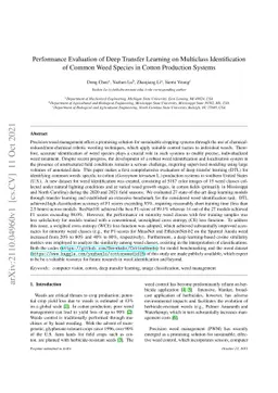 Performance Evaluation of Deep Transfer Learning on Multiclass
  Identification of Common Weed Species in Cotton Production Systems