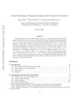 Exact Matching of Random Graphs with Constant Correlation
