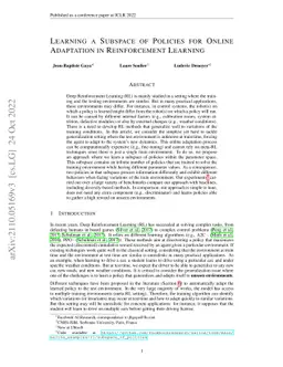 Learning a subspace of policies for online adaptation in Reinforcement
  Learning