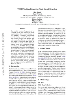 TEET! Tunisian Dataset for Toxic Speech Detection