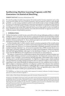 Synthesizing Machine Learning Programs with PAC Guarantees via
  Statistical Sketching