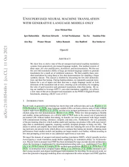 Unsupervised Neural Machine Translation with Generative Language Models
  Only