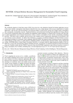 HUNTER: AI based Holistic Resource Management for Sustainable Cloud
  Computing