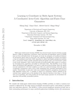 Learning to Coordinate in Multi-Agent Systems: A Coordinated
  Actor-Critic Algorithm and Finite-Time Guarantees
